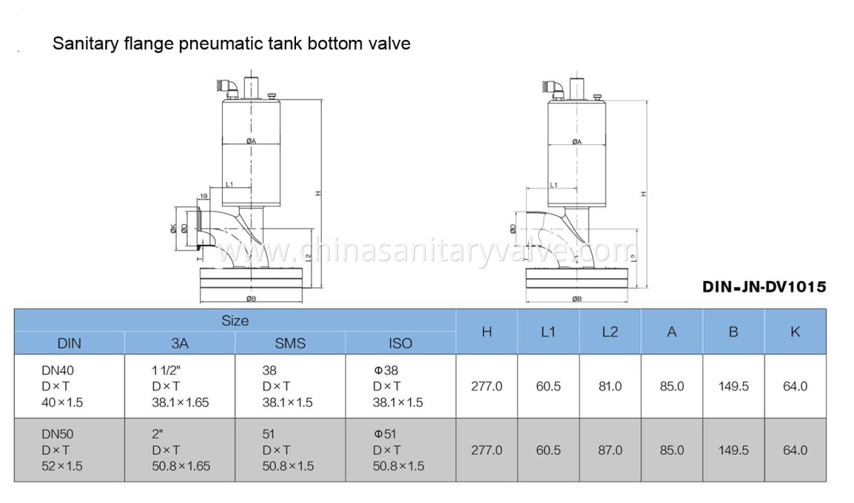 sanitary flange tank bottom valves